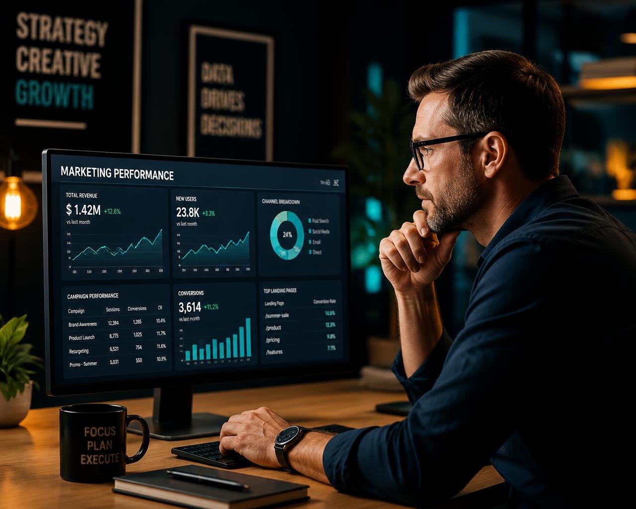 Canon Digitals specialist reviewing a live marketing performance dashboard